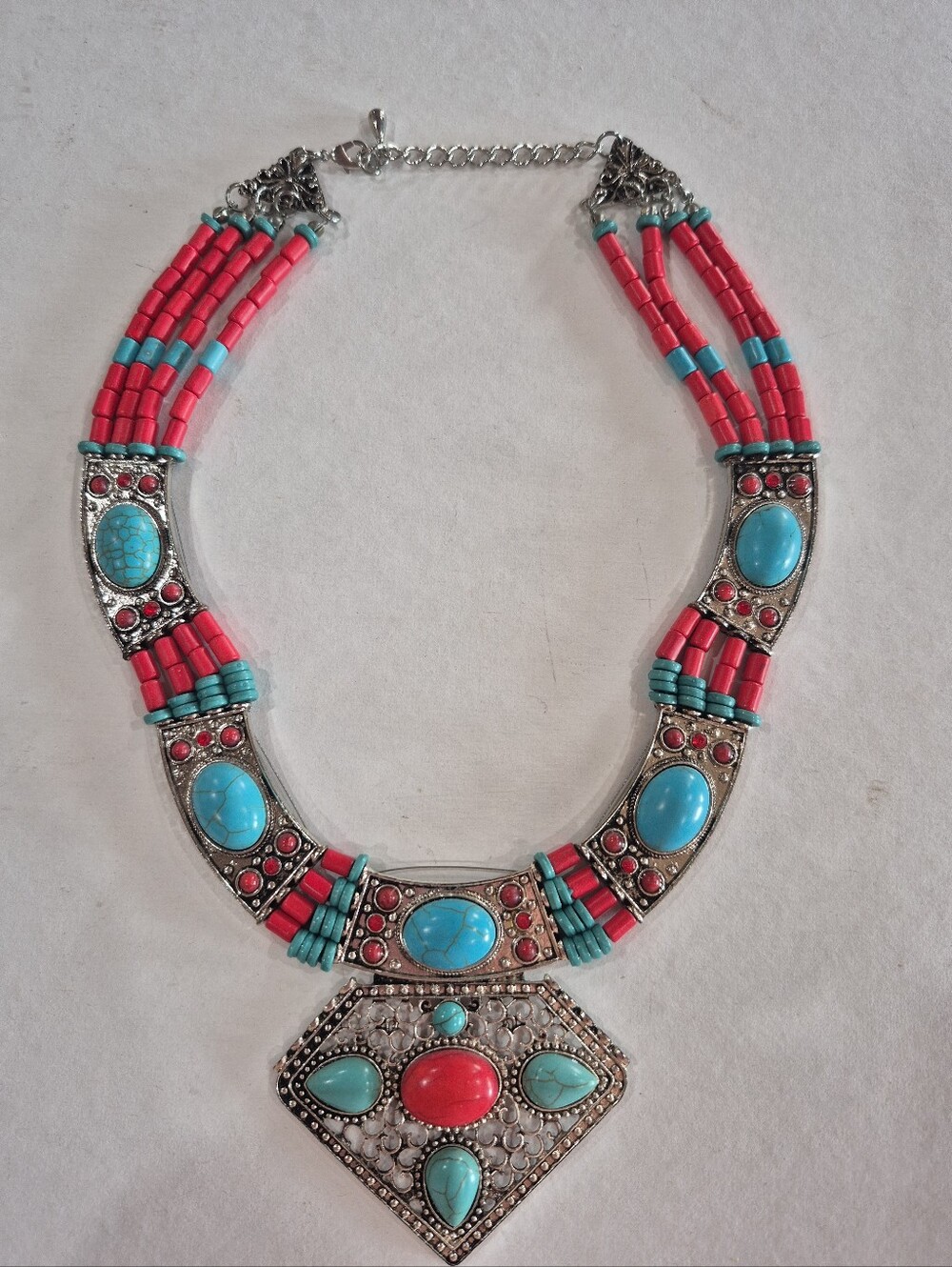 Southwestern Statement Necklace Turquoise And Red Look Fasion Jewelery